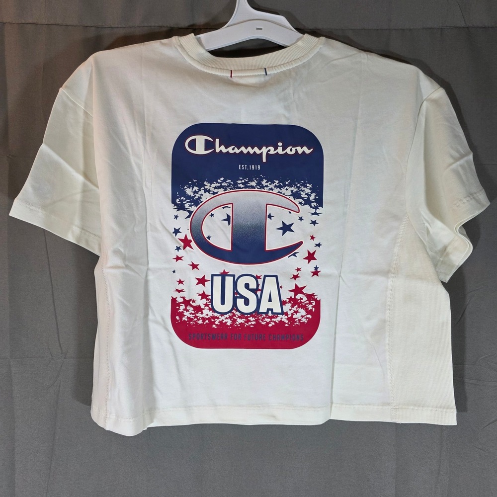 Champion Gold Medal Cropped Tee Unbleached Cotton USA Star Graphic Small NEW - Picture 2 of 8